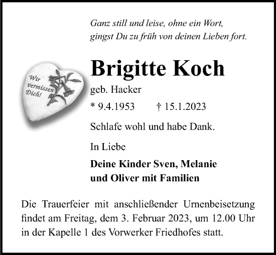Traueranzeige von Brigitte Koch von Lübecker Nachrichten