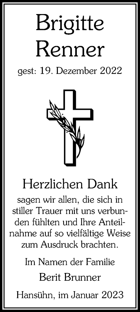 Traueranzeigen von Brigitte Renner | trauer-anzeigen.de