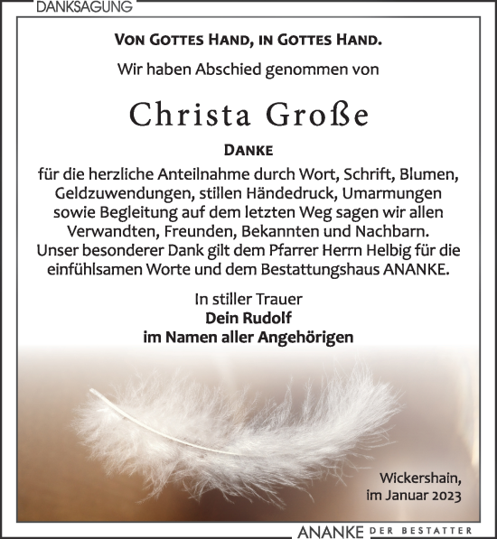 Traueranzeige von Christa Große von Leipziger Volkszeitung