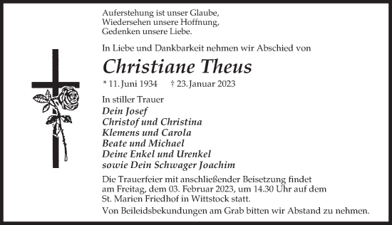 Traueranzeige von Christiane Theus von Märkischen Allgemeine Zeitung