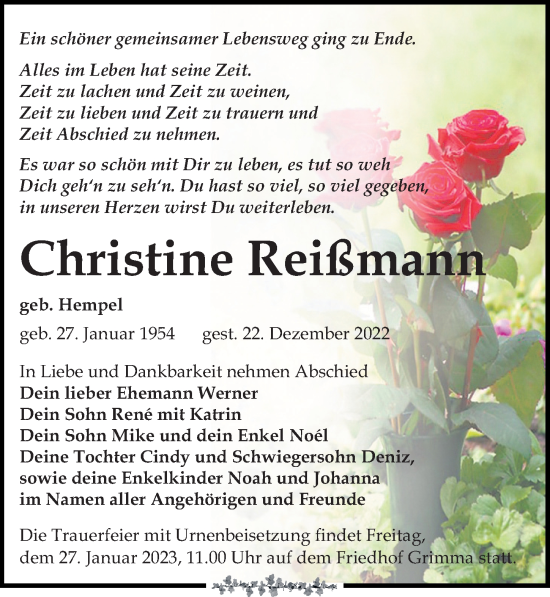 Traueranzeige von Christine Reißmann von Leipziger Volkszeitung