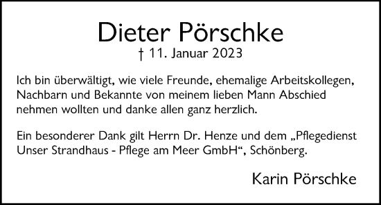 Traueranzeige von Dieter Pörschke von Kieler Nachrichten