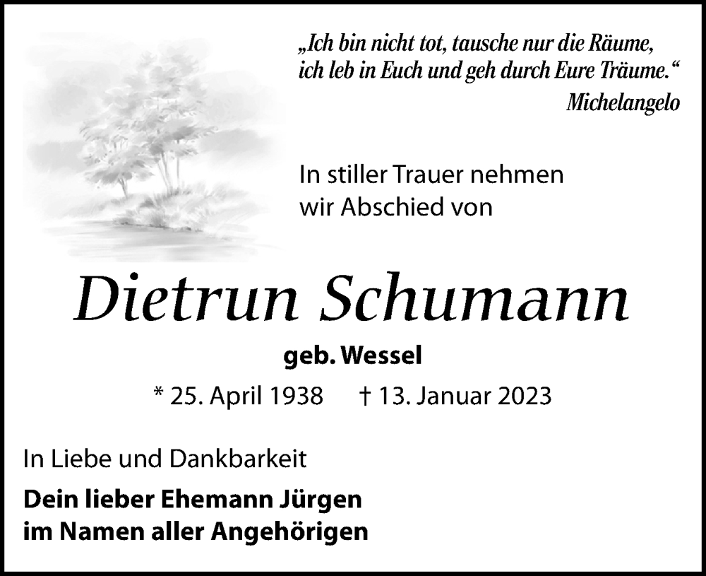  Traueranzeige für Dietrun Schumann vom 28.01.2023 aus Leipziger Volkszeitung