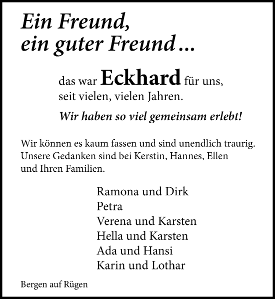 Traueranzeige von Eckhard  von Ostsee-Zeitung GmbH