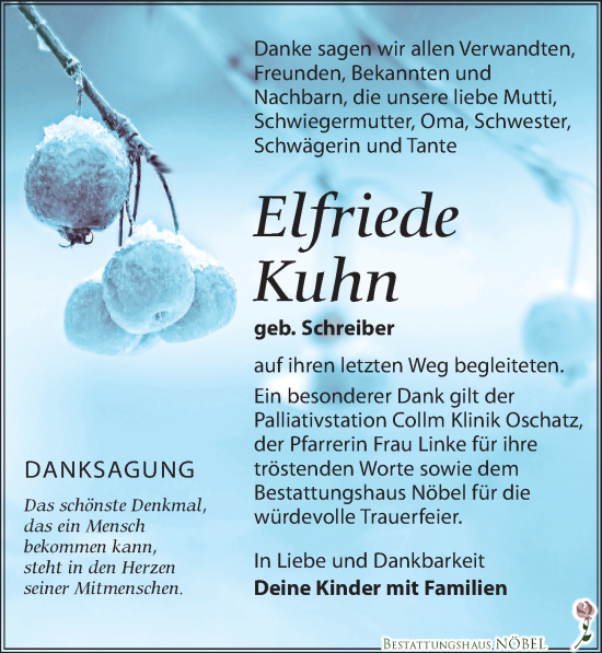 Traueranzeige von Elfriede Kuhn von Leipziger Volkszeitung