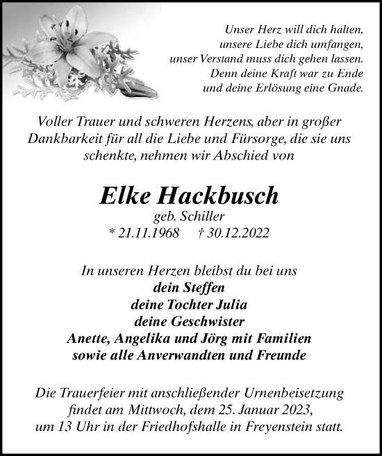 Traueranzeigen Von Elke Hackbusch | Trauer-anzeigen.de