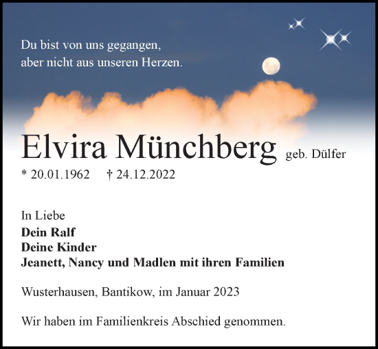 Traueranzeige von Elvira Münchberg von Märkischen Allgemeine Zeitung