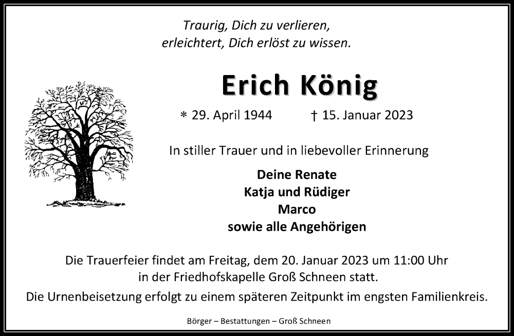  Traueranzeige für Erich König vom 18.01.2023 aus Göttinger Tageblatt