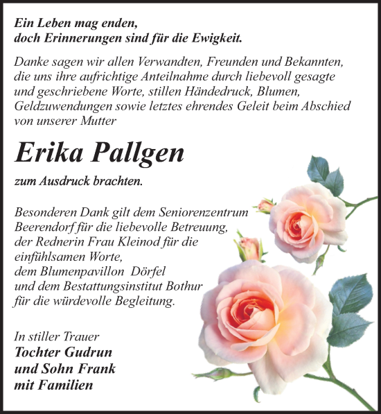 Traueranzeige von Erika Pallgen von Leipziger Volkszeitung