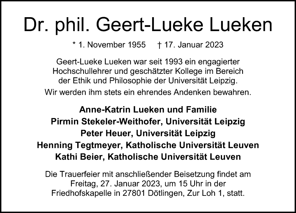  Traueranzeige für Geert-Lueke Lueken vom 25.01.2023 aus Leipziger Volkszeitung