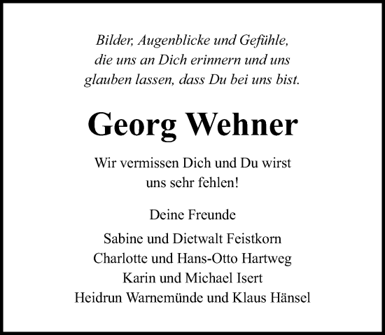 Traueranzeige von Georg Wehner von Lübecker Nachrichten