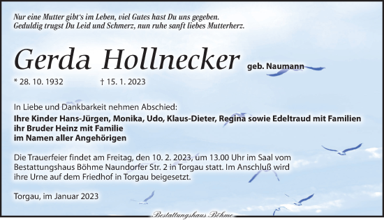Traueranzeige von Gerda Hollnecker von Torgauer Zeitung