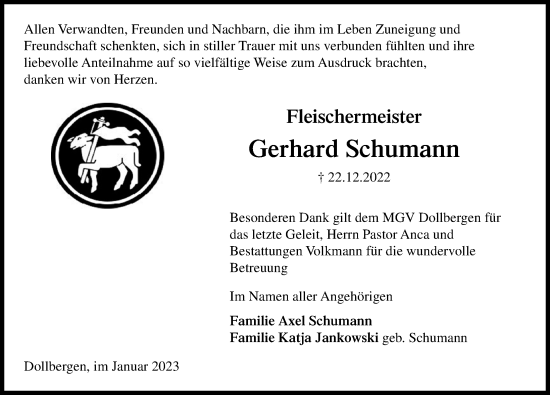 Traueranzeige von Gerhard Schumann von Hannoversche Allgemeine Zeitung/Neue Presse