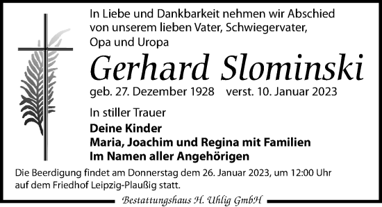 Traueranzeige von Gerhard Slominski von Leipziger Volkszeitung