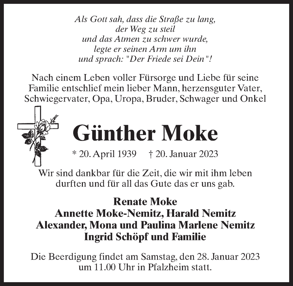  Traueranzeige für Günther Moke vom 25.01.2023 aus Märkischen Allgemeine Zeitung
