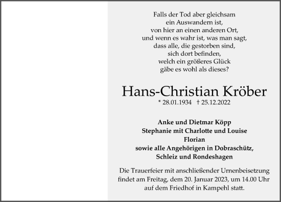 Traueranzeige von Hans-Christian Kröber von Märkischen Allgemeine Zeitung