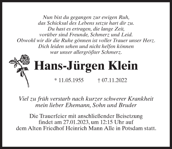 Traueranzeige von Hans-Jürgen Klein von Märkischen Allgemeine Zeitung