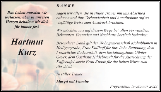 Traueranzeige von Hartmut Kurz von Märkischen Allgemeine Zeitung