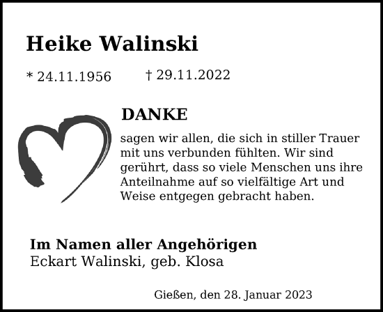 Traueranzeige von Heike Walinski von Aller Zeitung