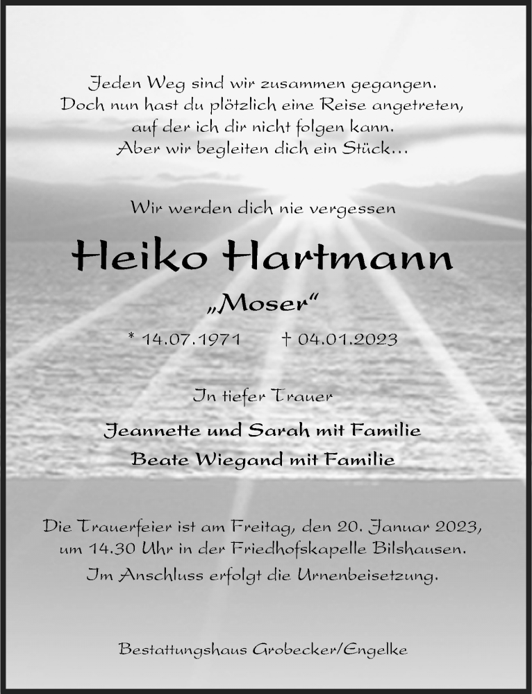  Traueranzeige für Heiko Hartmann vom 07.01.2023 aus Göttinger Tageblatt
