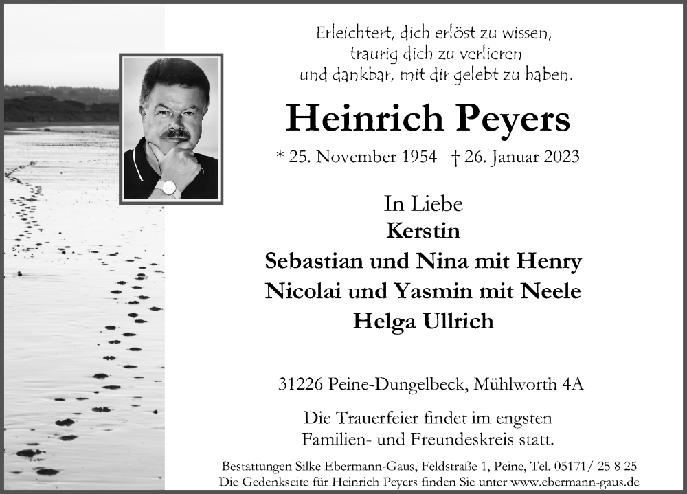  Traueranzeige für Heinrich Peyers vom 28.01.2023 aus Peiner Allgemeine Zeitung