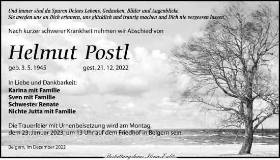 Traueranzeige von Helmut Postl von Torgauer Zeitung