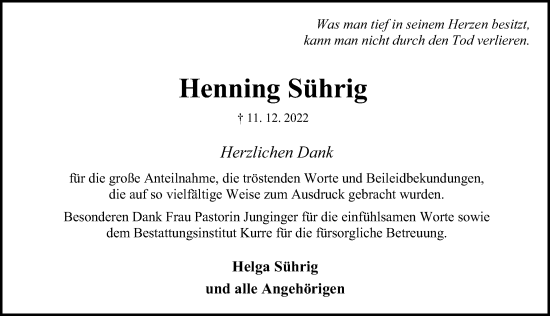 Traueranzeige von Henning Sührig von Hannoversche Allgemeine Zeitung/Neue Presse