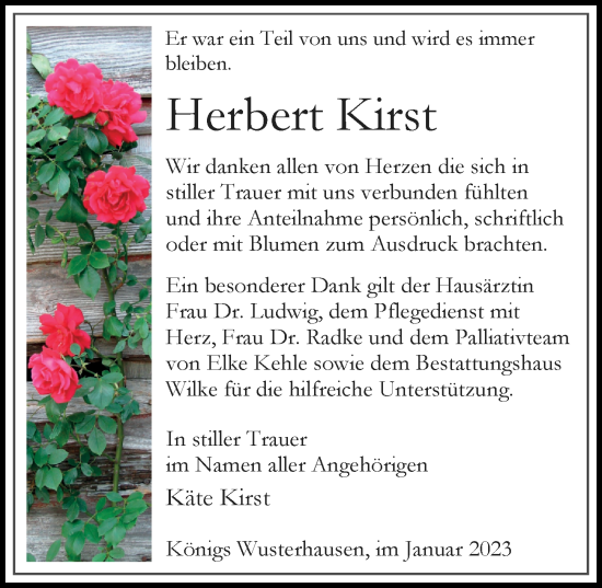 Traueranzeige von Herbert Kirst von Märkischen Allgemeine Zeitung