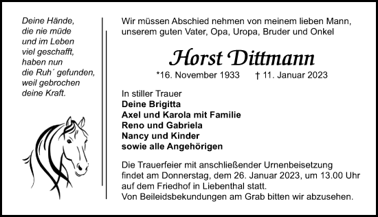 Traueranzeige von Horst Dittmann von Märkischen Allgemeine Zeitung
