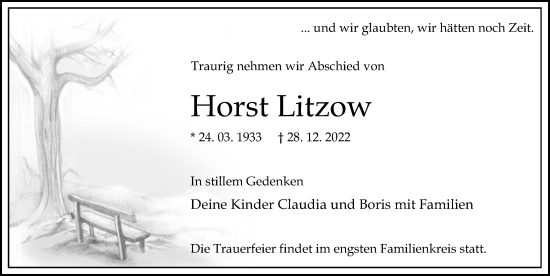 Traueranzeige von Horst Litzow von Märkischen Allgemeine Zeitung