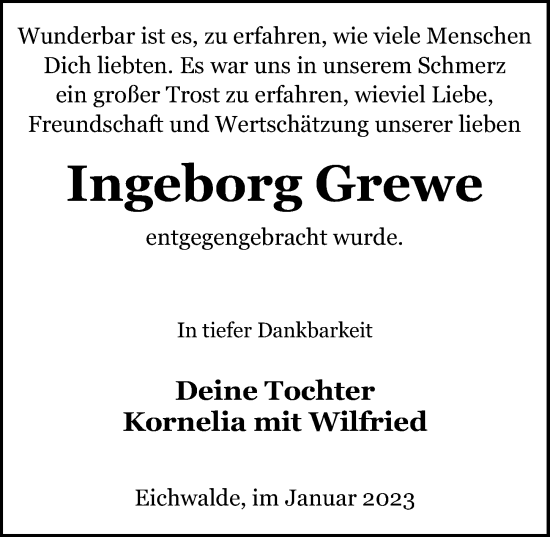 Traueranzeige von Ingeborg Grewe von Märkischen Allgemeine Zeitung