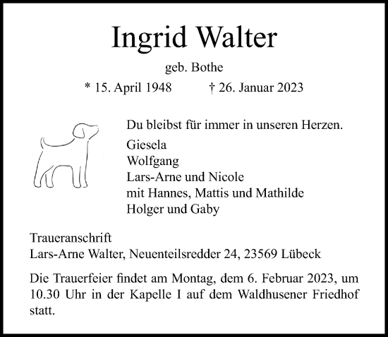 Traueranzeige von Ingrid Walter von Lübecker Nachrichten