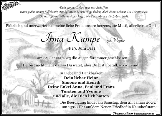 Traueranzeige von Irma Kampe von Leipziger Volkszeitung