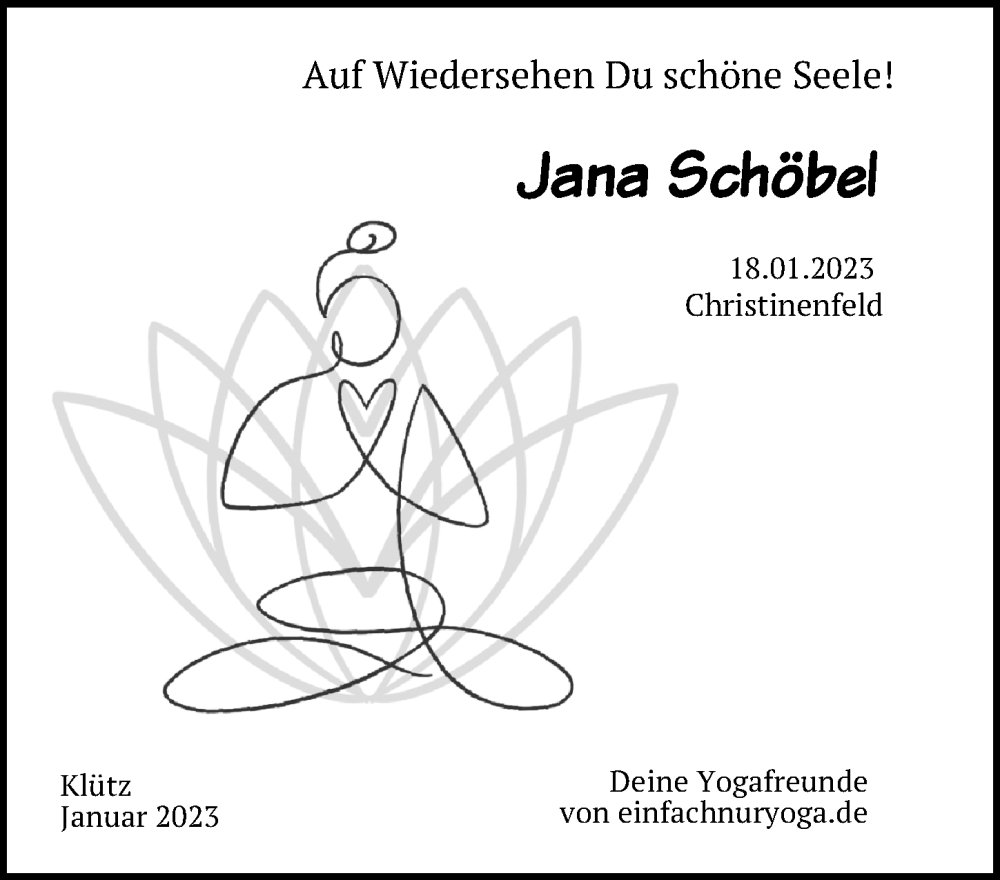  Traueranzeige für Jana Schöbel vom 28.01.2023 aus Ostsee-Zeitung GmbH