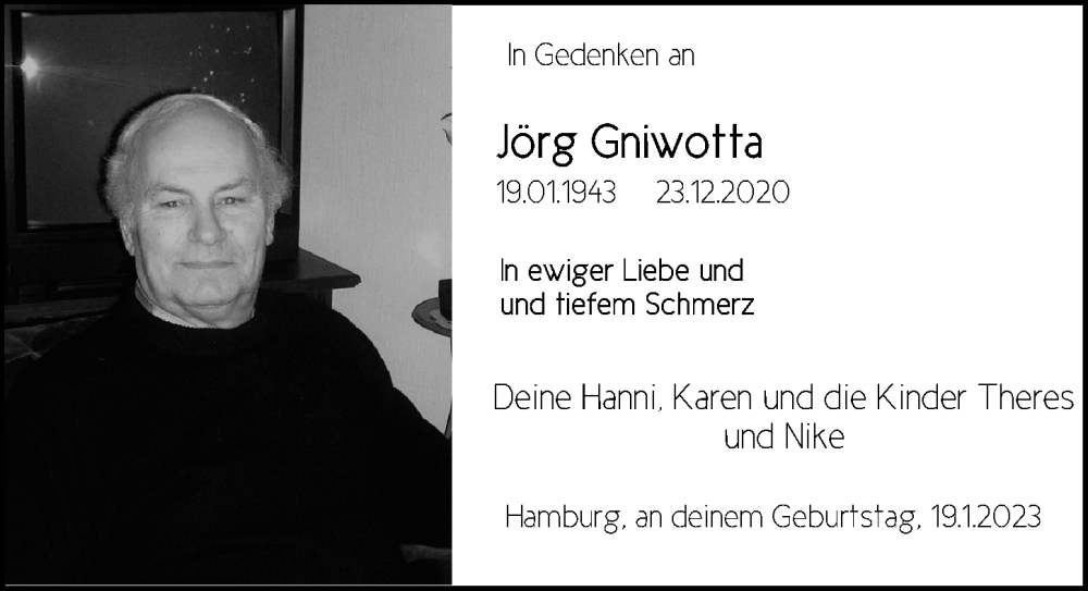  Traueranzeige für Jörg Gniwotta vom 19.01.2023 aus Ostsee-Zeitung GmbH