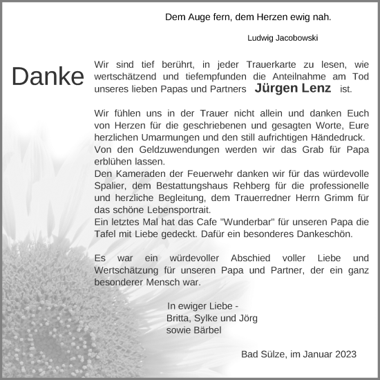 Traueranzeige von Jürgen Lenz von Ostsee-Zeitung GmbH