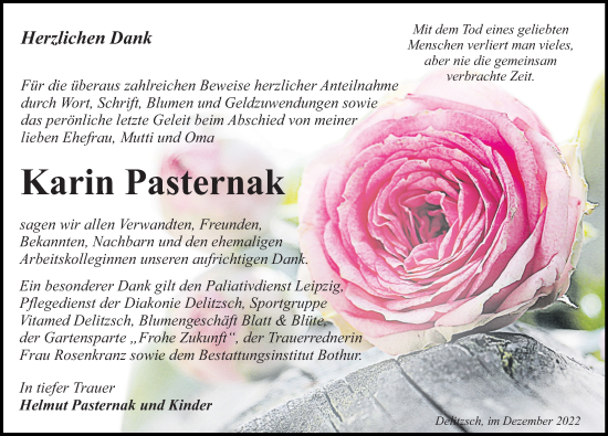 Traueranzeige von Karin Pasternak von Leipziger Volkszeitung