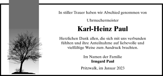 Traueranzeige von Karl-Heinz Paul von Märkischen Allgemeine Zeitung