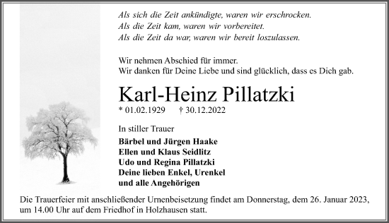 Traueranzeige von Karl-Heinz Pillatzki von Märkischen Allgemeine Zeitung