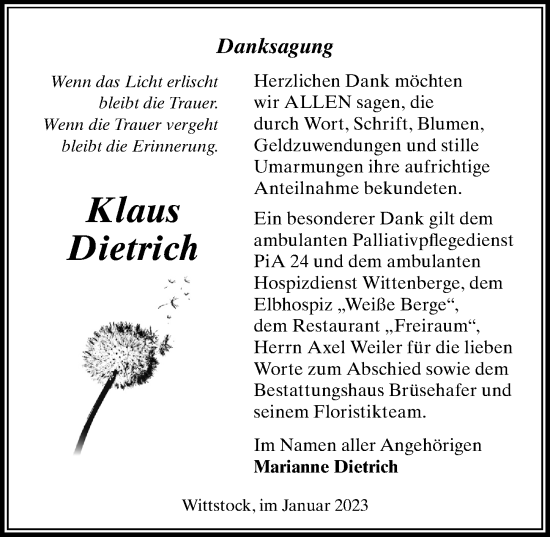 Traueranzeige von Klaus Dietrich von Märkischen Allgemeine Zeitung