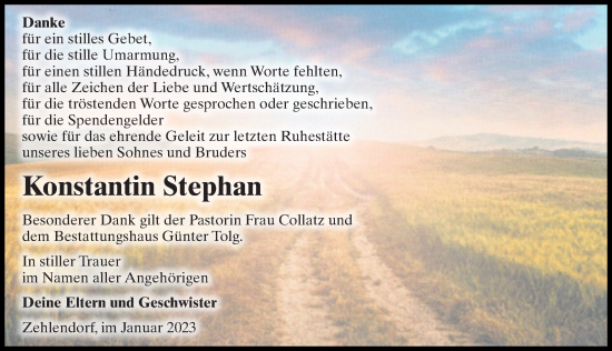 Traueranzeige von Konstantin Stephan von Märkischen Allgemeine Zeitung
