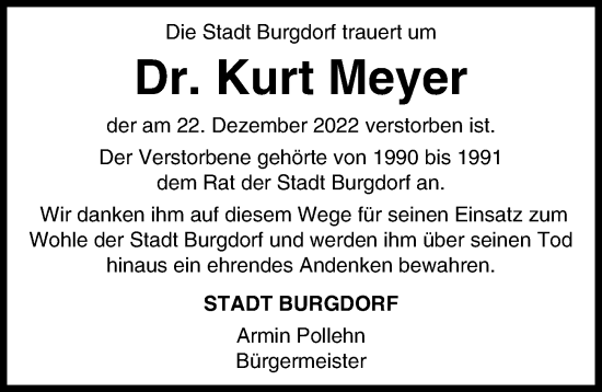 Traueranzeige von Kurt Meyer von Hannoversche Allgemeine Zeitung/Neue Presse