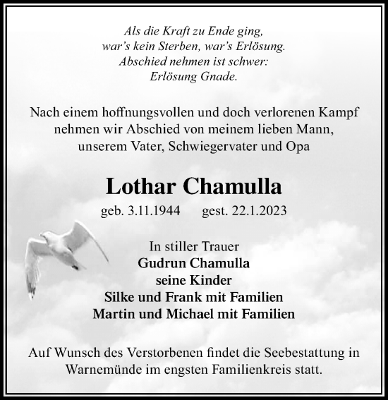 Traueranzeige von Lothar Chamulla von Märkischen Allgemeine Zeitung
