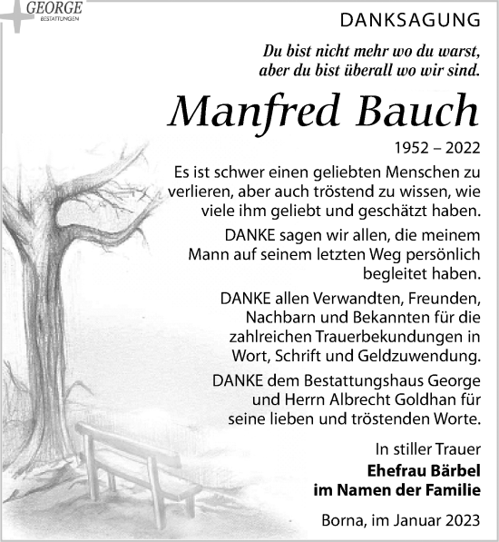 Traueranzeige von Manfred Bauch von Leipziger Volkszeitung