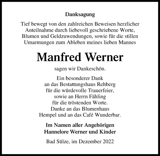 Traueranzeige von Manfred Werner von Ostsee-Zeitung GmbH