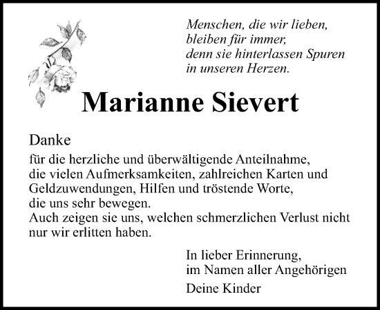 Traueranzeige von Marianne Sievert von Ostsee-Zeitung GmbH