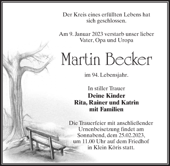 Traueranzeige von Martin Becker von Märkischen Allgemeine Zeitung