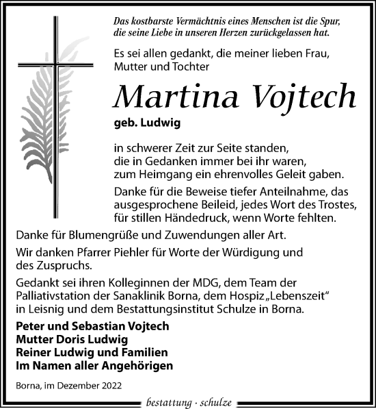 Traueranzeige von Martina Vojtech von Leipziger Volkszeitung