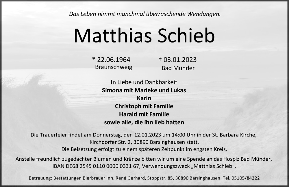  Traueranzeige für Matthias Schieb vom 07.01.2023 aus Hannoversche Allgemeine Zeitung/Neue Presse