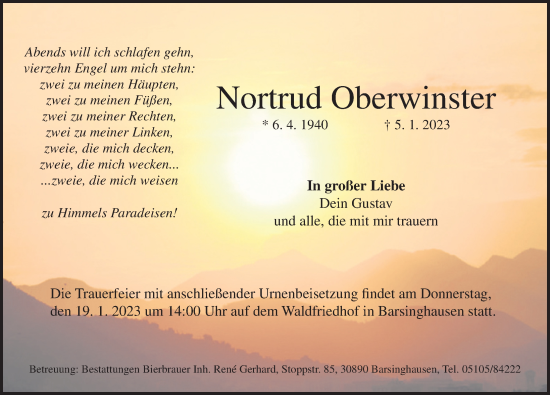 Traueranzeige von Nortrud Oberwinster von Hannoversche Allgemeine Zeitung/Neue Presse